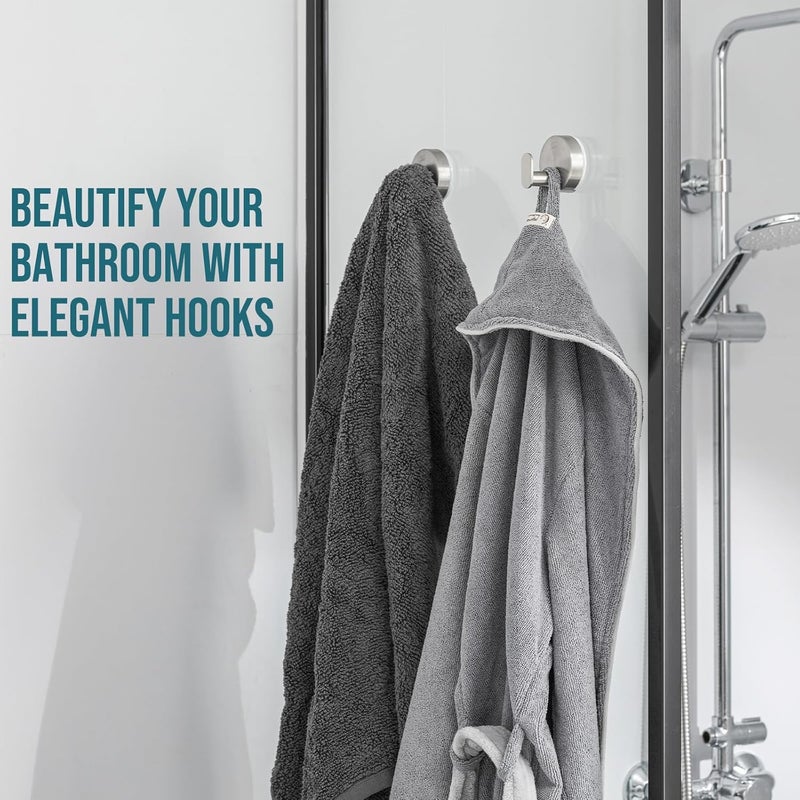 Taili 304 Stainless Steel Bathroom Suction Hooks for Towel, Bathrobe, Loofah, No Damage Hanging Glass Shower Wall Hook, Patented Strong Suction Cup Holder, Hold Up to 11 Lbs, 2 Pack, Silver - Image 4